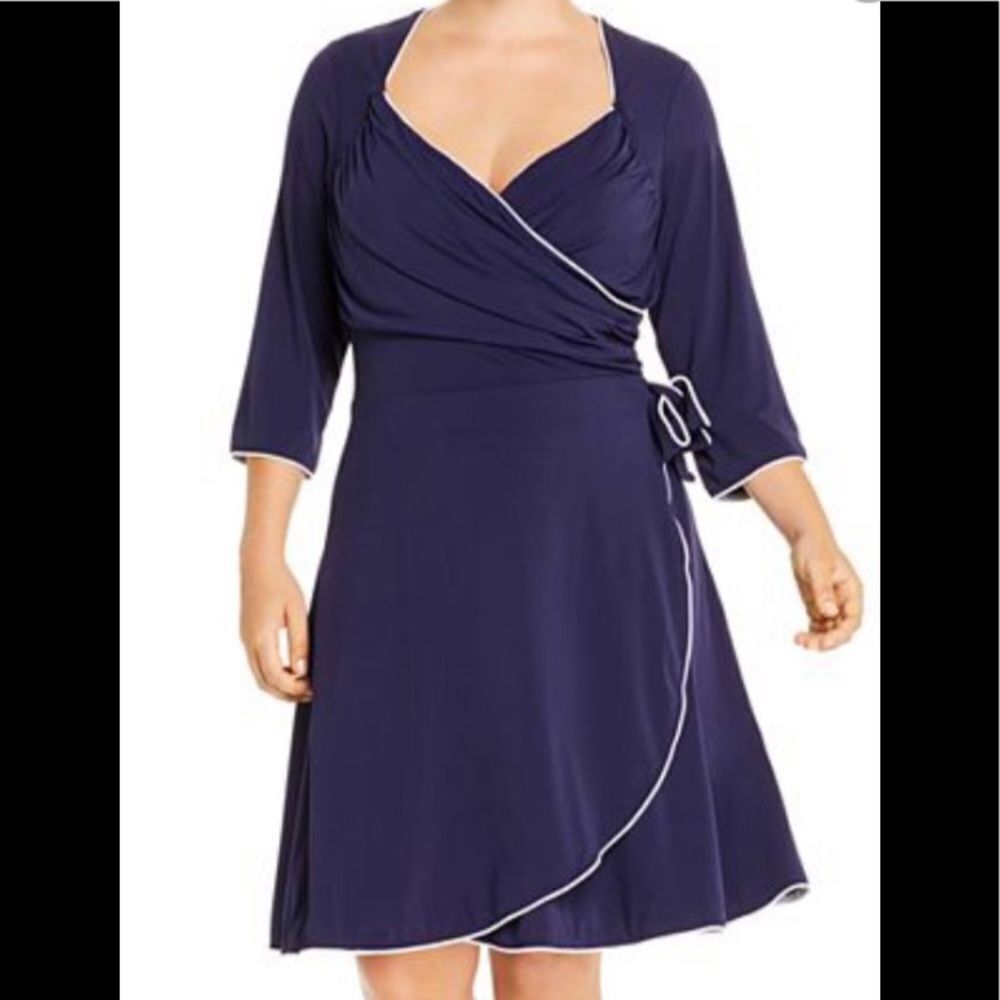 NEW LEOTA Sweetheart navy faux wrap midi dress 3X